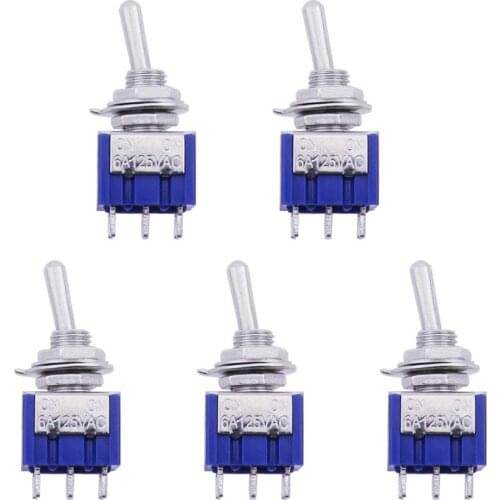 5PCs Miniature Toggle Switch Double Pole Double Throw DPDT (MTS202) ON-ON 120VAC 6A 1/4 Inch Mounting MTS-202