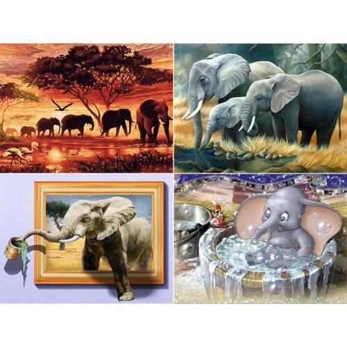 5D Diamond Craft Painting Elephant Diy Rubiks Cube Diamond Embroidery Mosaic Gift Animal Diamond Wall Arts Decor