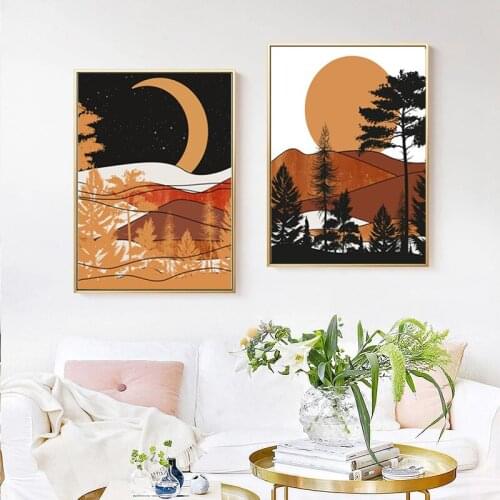 WTQ Abstract Desert Landscape Retro Poster Sun Canvas Painting Wall Decor Poster Wall Art Picture Room Decor Home Decor