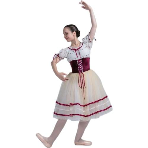 Burgundy Velvet Top Bodice with Ivory Mid length Romantic Ballet Tutu Girl & Women Dancewear Ballet Tutu