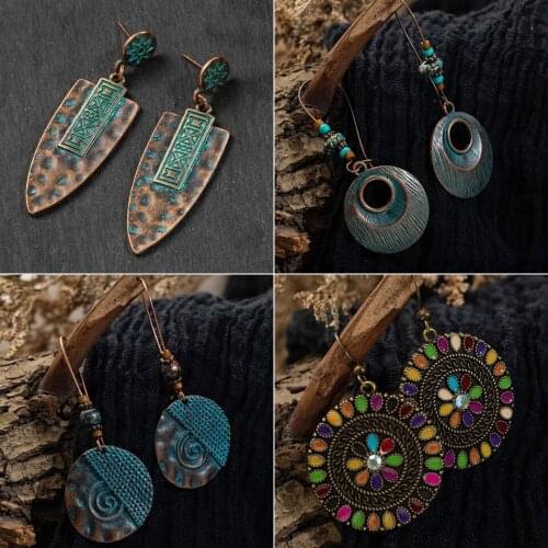 Bohemian retro vintage Ethnic french hook Bright colorful stud earrings round pendant earrings for women accessories party gifts