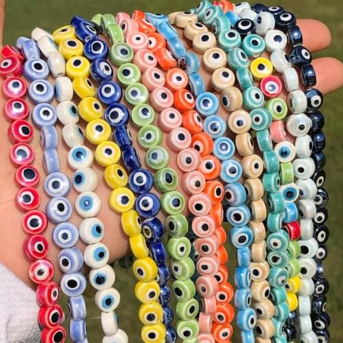 20pcs Mix Color Turkey Evil Eye Ceramic Beads For Jewelry Making Loose Spacer Ceramics Bead DIY Bracelet Necklace Charm Gifts