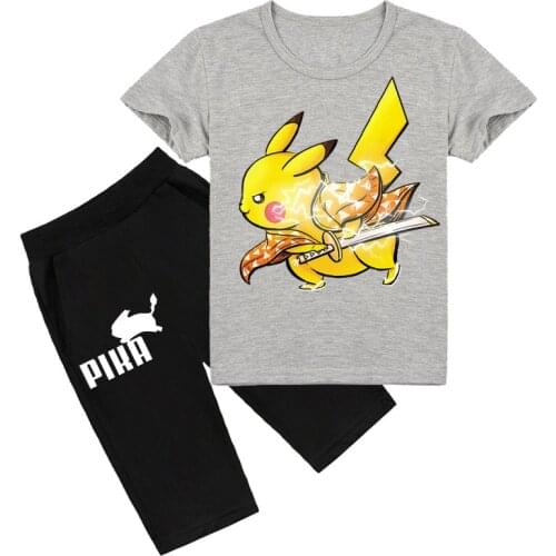 Pokemon Go Childs Sports wear Boys Girls T Shirt Kids Clothing Sets 2PCS Pikachu Print Clothes Suit Set Baby Shirt+Short Pants
