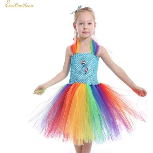 1-12Years Kids Anime Unicorn Costume Girls Rainbow Tutu Dress Baby Horse Cosplay Costume Children Stage Performance Wear