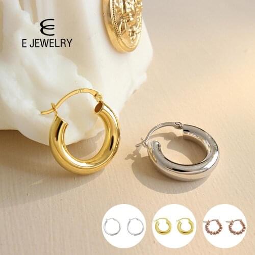 E Authentic 925 Sterling Silver Minimalist Gold Metal Classic Circle Geometric Round Hoop Earrings for Women Girl Party Jewelry