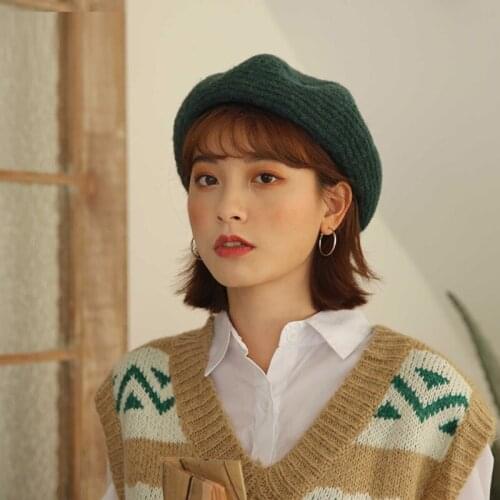 H3578 Beret Hat Women British Retro Simple Pure Color Autumn Winter Painter Cap Female Korean Casual Japanese Shopping Girl Caps