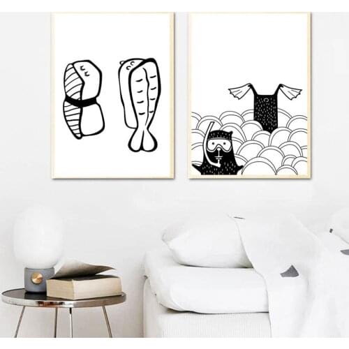 Canvas HD Prints Modern Pictures Nordic Style Marine Animals Wall Art Letter Painting Home Decor Modular Poster For Living Room