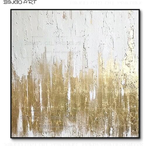 Pure Handmade Artwork Abstract White and Gold Foil Oil Painting Hand-painted High Quality White and Golden Abstract Oil Painting