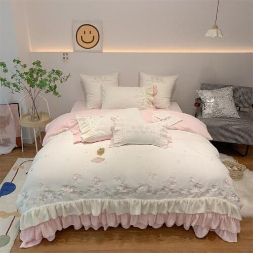Luxury Bedding Set Queen King Size Ruffled Princess Style Milk Fleece Duvet Cover Bed Sheet Set Bed Linen Bedspread On The Bed