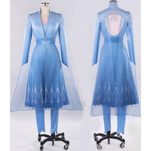 Cartoon Movie Ice Snow Queen 2 Elsa Cosplay Costume Adult Women Princess Dress Fancy Halloween Party Gown