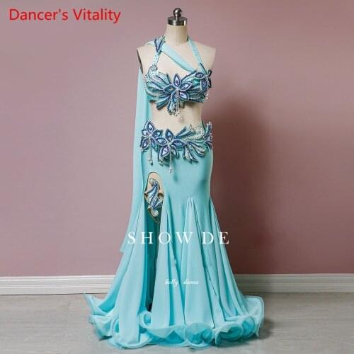 Belly Dance Performance Suit AB Stones Bra Chiffon Skirt for Women Oriental Dance Dress Customized Adult Child Stage Clothing