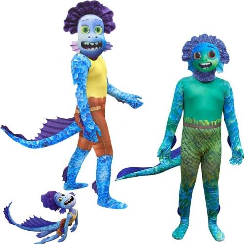 Halloween Costume for Kids Movie Luca Cosplay Anime Bodysuit Fancy Set Children Fish Monster Performance Carnival Party Clothing