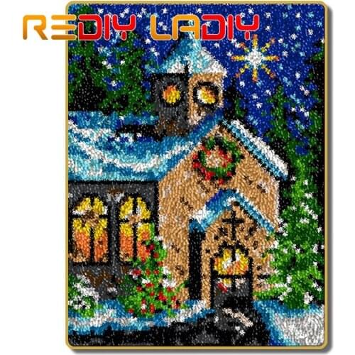 Latch Hook Rug Snow Church Mat Crocheting Carpet Rug 100% Acrylic Yarn Sofa Cushion Mat DIY Carpet Rug Home Decor Hobby & Crafts