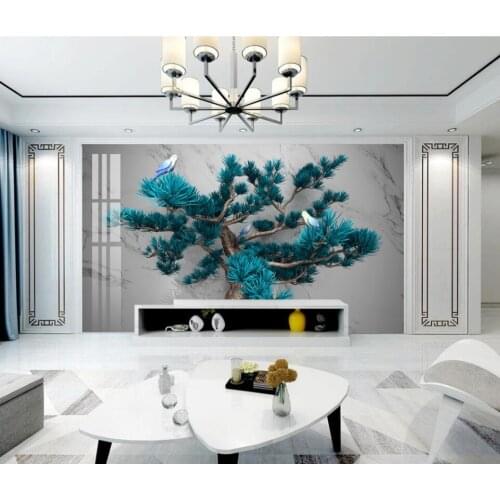 Beautiful 3D blue vegetation parrot birds geometric background wallpaper waterproof mural