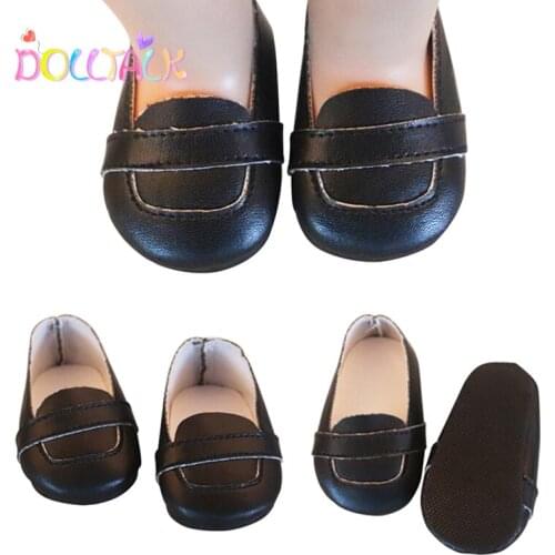 7 cm Dolls Shoes Black Retro Pu Leather Flattie Doll Shoes Wear For 43 cm Reborn Bebe Baby Toys For Girls & Boys 1/3 BDJ Dolls