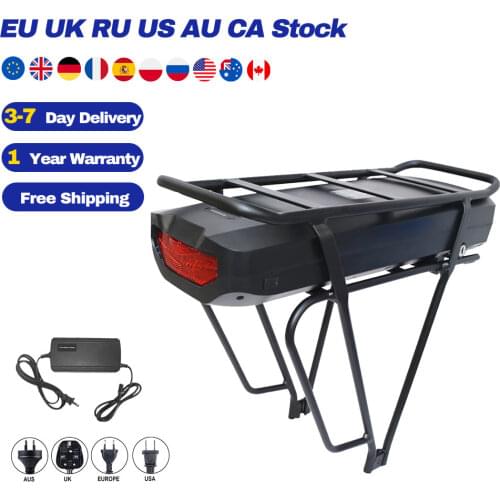 48V 17.5Ah Electric Bicycle Rear Rack Battery Pack For eBike with Luggage Hanger Taillight USB Port US/EU/AU/UK E Bike Charger