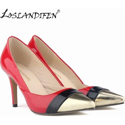 Loslandifen New Womens Pointed Toe Patent Pu Leather Heels Corset Style Work Pumps Court Shoes Us5-10