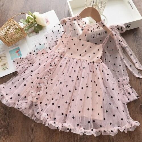 Menoea Toddler Girls Clothes Dots Mesh Long Sleeve Children Fall Clothes 2020 New Style Autumn Kids Clothing for Little Girls