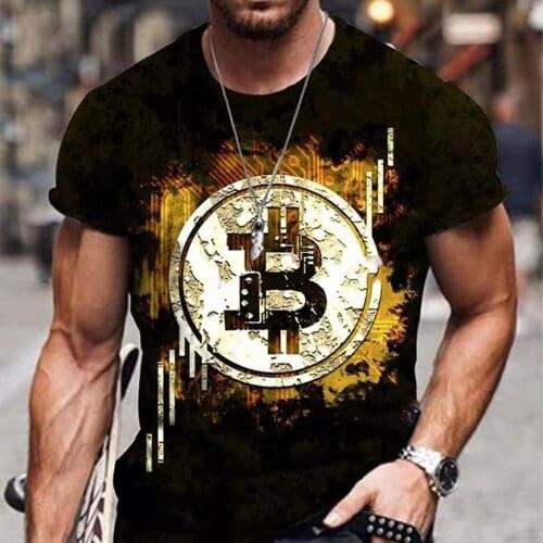 2021 Amazon Cross-Border Mens Summer European and American New Printed Virtual Currency Bitcoin Casual T-shirt Spot