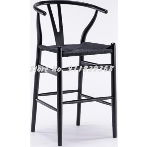 Nordic Simple Solid Wood Y Bar Chair Bar Chair Tea Bar Coffee High Chair Leisure Rattan Chair High Chair