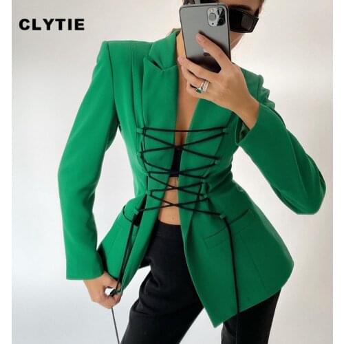 Clytie Skinny New Spring Blazer Women Long Sleeve Casual Autumn Streetwear Women Lace Up Fashion Bodycon 2021 Ladies Blazer