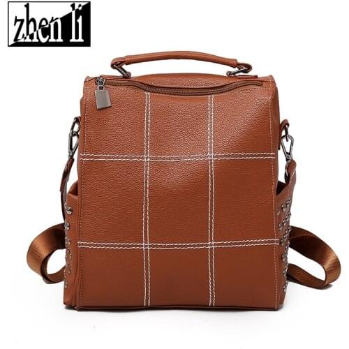 2021 New Arrivals Womens Backpacks For Female PU Leather Grid Design Pink Solid Color High Quality Trendy College Style Bag