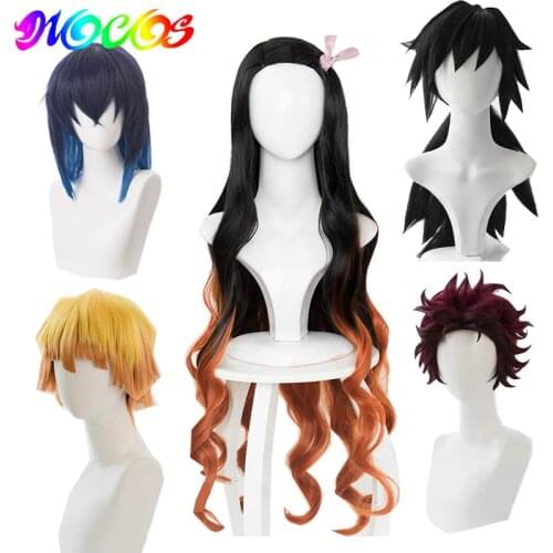DIOCOS Demon Slayer kimetsu no yaiba Nezuko Tanjirou Agatsuma Zenitsu Tomioka Giyuu Inosuke Cosplay Wigs Earrings Mask