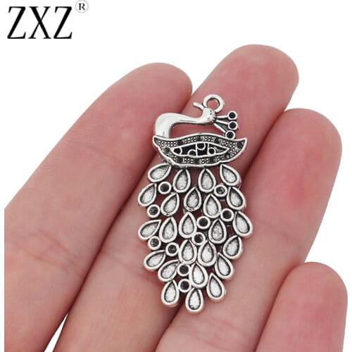 ZXZ 10pcs Peacock Charms Pendants Beads for Jewelry Making Findings 43x22mm