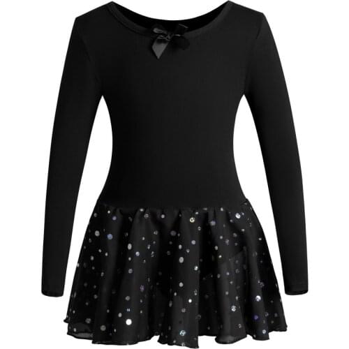 Girls Teenage Child Long Sleeve Shiny Sequins Ballet Dance Gymnastics Leotard Tutu Dress Modern Dance Costume