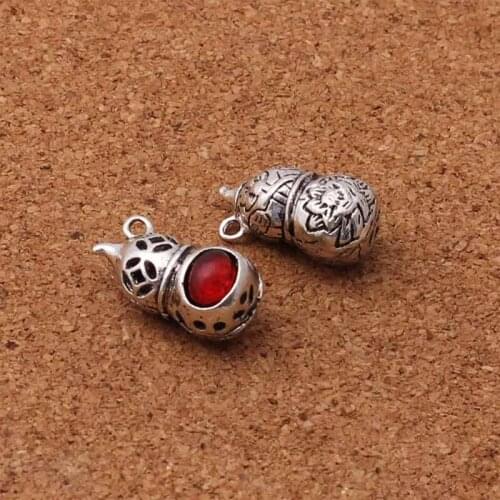 2pcs/lot Tibetan Silver Metal Cubic Calabash Charms With Cat Eye Stone Craft Necklace Pendants Accessories DIY Jewelry Making