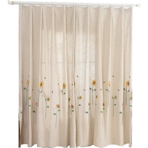 Simple Pastoral Sunflower Embroidery Embroidered Linen Curtains for Living Room Bedroom Balcony Blackout Curtains