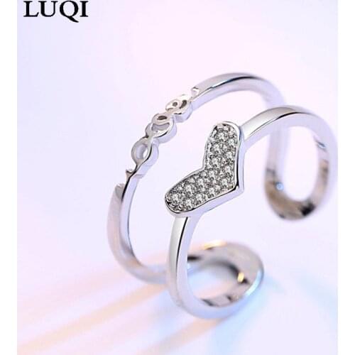 S925 Silver Fashion Simple High Quality Zircon LOVE Love Double Open Ring Anniversary Birthday Gift G87