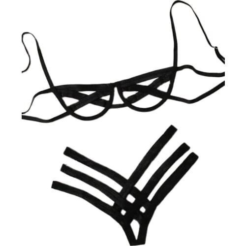 Strap sexy lingerie stitching sexy steel tray bikini split hollow out three-point sexy lingerie body suit