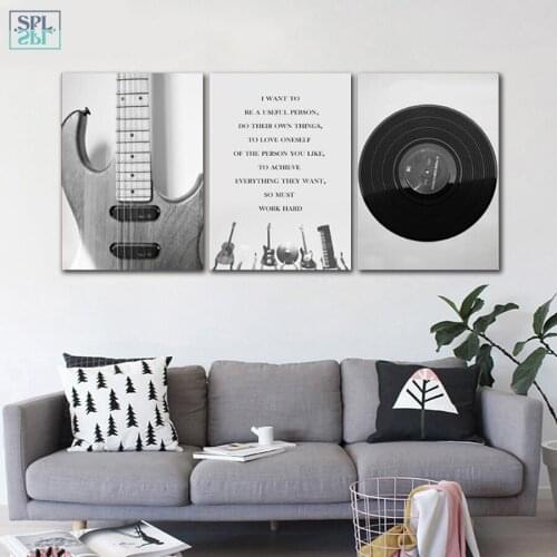 SPLSPL Scandinavian Black and White Musical Instrument Decorative Painting Canvas Art Print Wall Picture for Bedroom No Frame