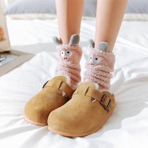 Embroidered Little Monster Coral Velvet Warm and Thick Cartoon Three-dimensional In Tube Towel Floor Sleep Socks Home