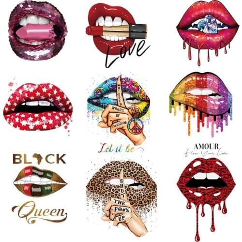 Red Lips Patchs Iron-on Transfers For Clothing Diy Thermal Transfer For Clothes Applique Washable Patch For Dress T-shirt Badge