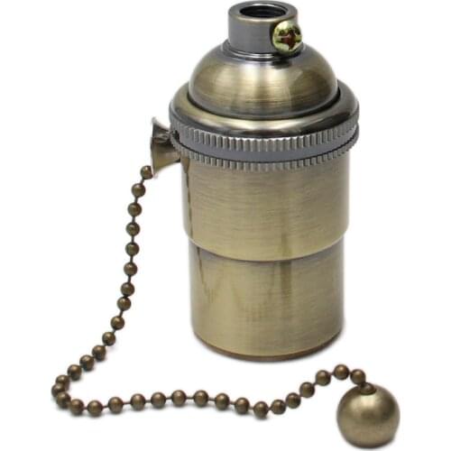 2pcs/lot Raw brass socket E26 edion bulb holder with pull chain