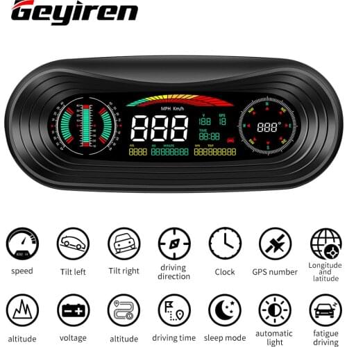 WIIYII 2020 New GPS HUD Head Up Display 12V Car Speedometer Inclinometer Pitch Automotive Voltage Compass Altitude Clock