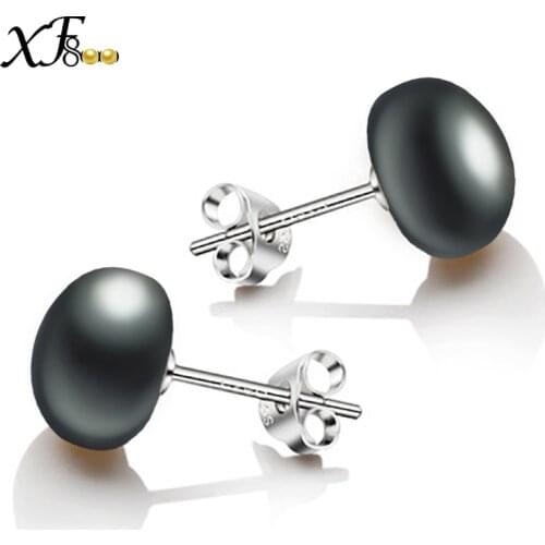[XF800] Pearl Earrings 925 Sterling Silver Jewlery Natural Fresh Water Pearl Stud Earrings Wedding Party For Girl Women XFE253