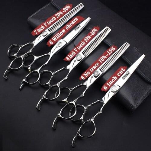 Japan440C Free logo 6 inch Thinning Cut Style Tool Stainless Steel Hair Scissors Hairdressing Scissors Regular Flat Teeth Blades