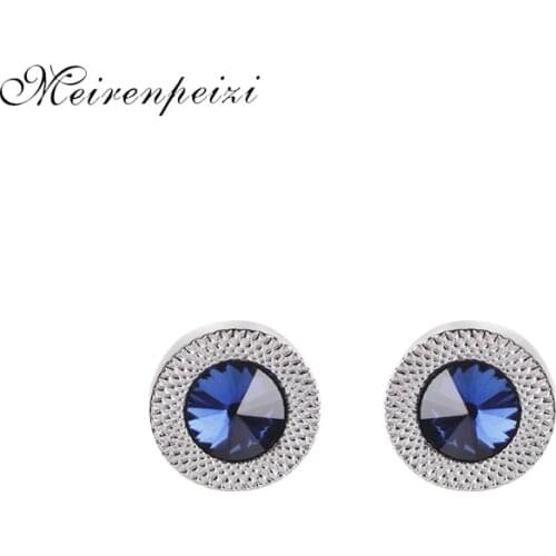 Blue zircon Cufflinks man round crystal prism Cuff Links woman big Shiny suit Shirt Cuff Buttons for wedding party