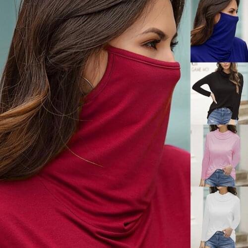 T shirt women 2021 fashion Turtle Neck Long Sleeve Anti UV Dust Proof Face Cover Top woman tshirts xxxxl женские футболки