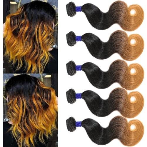 Live Beauty Synthetic Body Wave Hair Bundles 5Bundles 240G Synthtic Ombre Yellow T144 Hair Extension All In One Soft smooth hair
