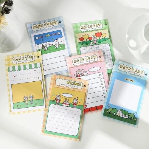 1Pack Cute Girl Series Happy Life Game Time Memo Pad Plan Message Sticky Notes School Office Supply Student Stationery
