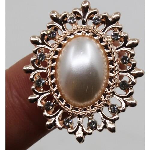 10pc Golden Pendants Clear Rhinestones Pearl Buttons For Wedding Decoration Metal Brooch Hair Bow Handmade Jewelry