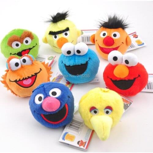 40/Lot Plush Doll 9CM Sesame Street Elmo Cookie Grover Bert Oscar Zoe & Emie Big Bird Keychain Toys