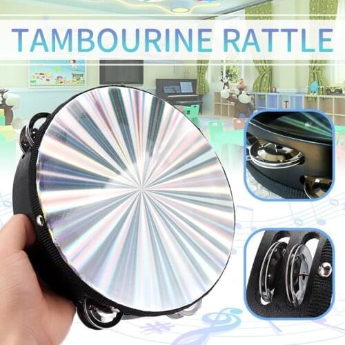 8 Inches Hand Held Tambourine Round Percussion Double Row Orff Instrument for Band Dancing Singing Accompaniment