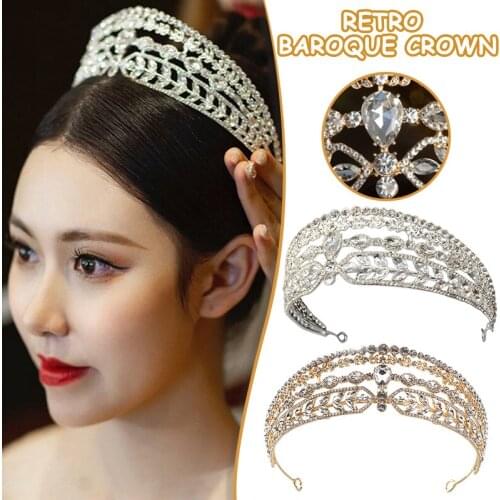 Baroque Tiaras and Crowns Rhinestone Headbands for Bride Bridal Wedding Hair Jewelry Princess Diadem Headpieces Headwear