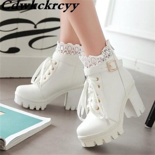 Europe and America Rome Frenulum Martin boots Thick bottom Waterproof High-heeled Short boots lesbian winter Women Boots 34-43