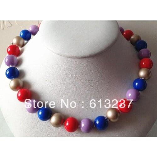 Beautiful 14mm multicolour imitation shell baking paint glass round beads chains necklaces women hot sale jewelry 18inch MY4721